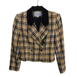 Lord & Taylor Vintage Plaid Double-Breasted  Tweed Blazer Jacket Size 8
